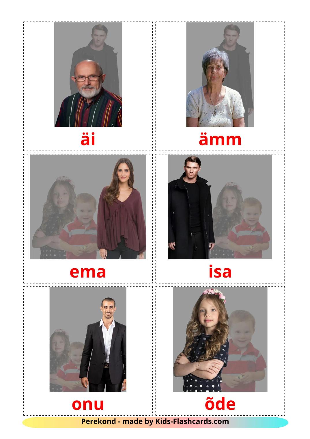 Family members - 32 Free Printable estonian Flashcards 