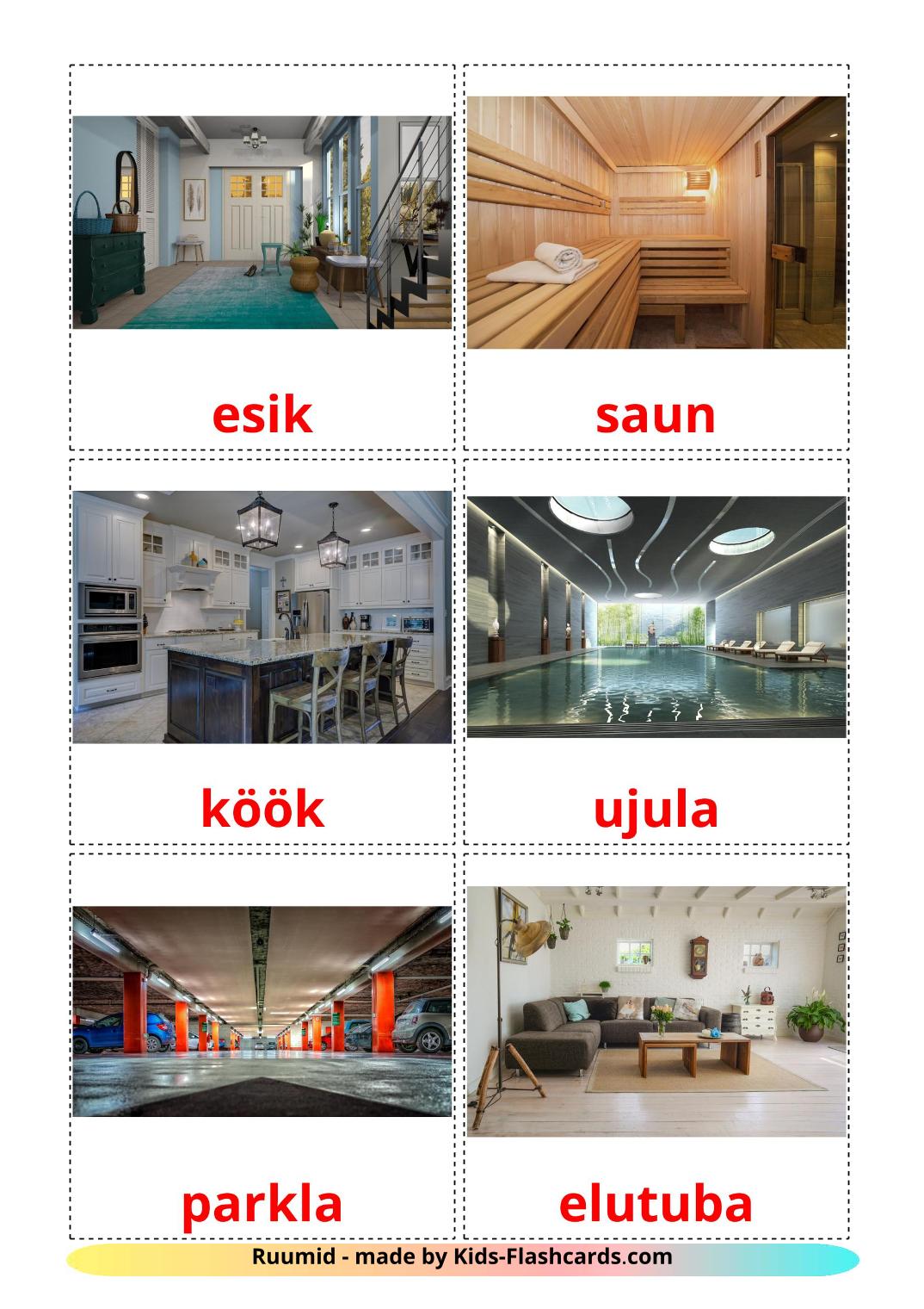 Rooms - 17 Free Printable estonian Flashcards 