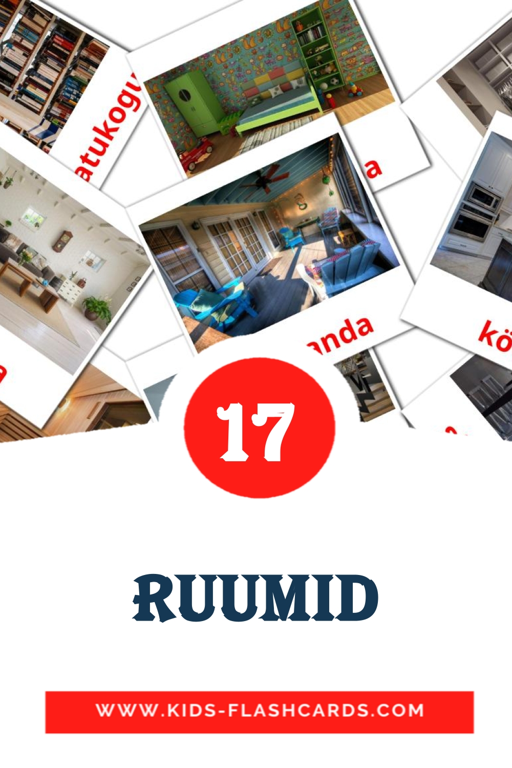 17 tarjetas didacticas de Ruumid para el jardín de infancia en estonio
