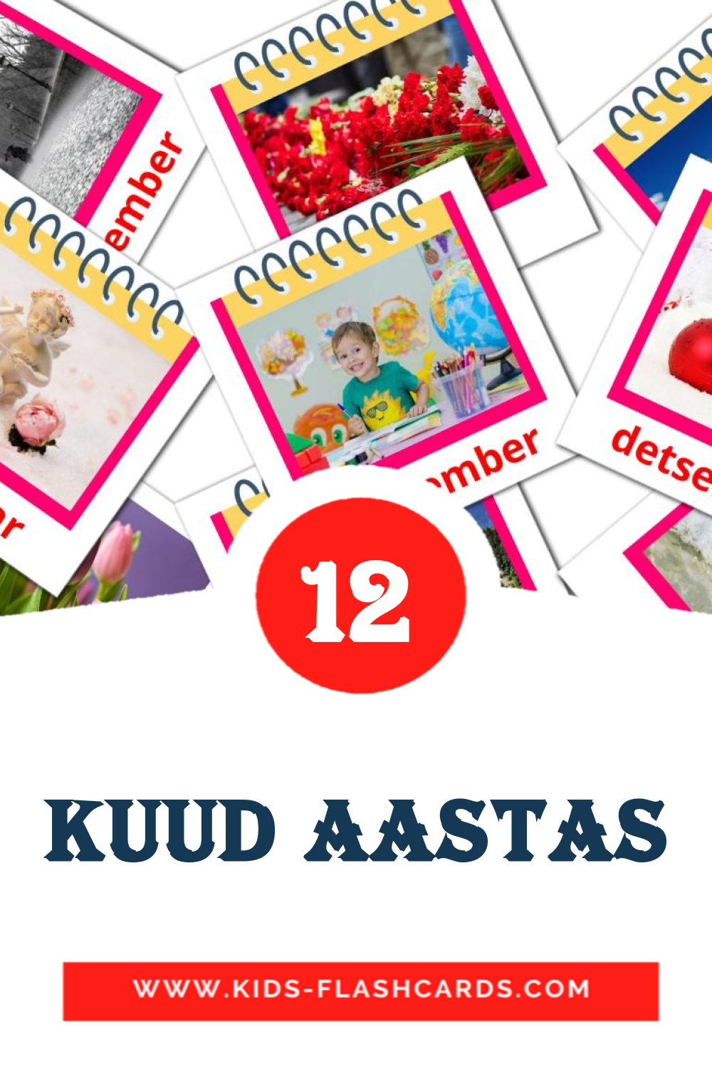 12 tarjetas didacticas de Kuud aastas para el jardín de infancia en estonio
