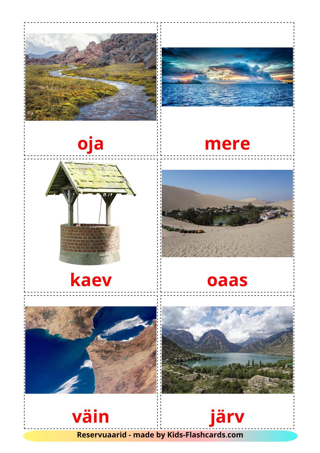 Éléments d'eau - 30 Flashcards estonien imprimables gratuitement