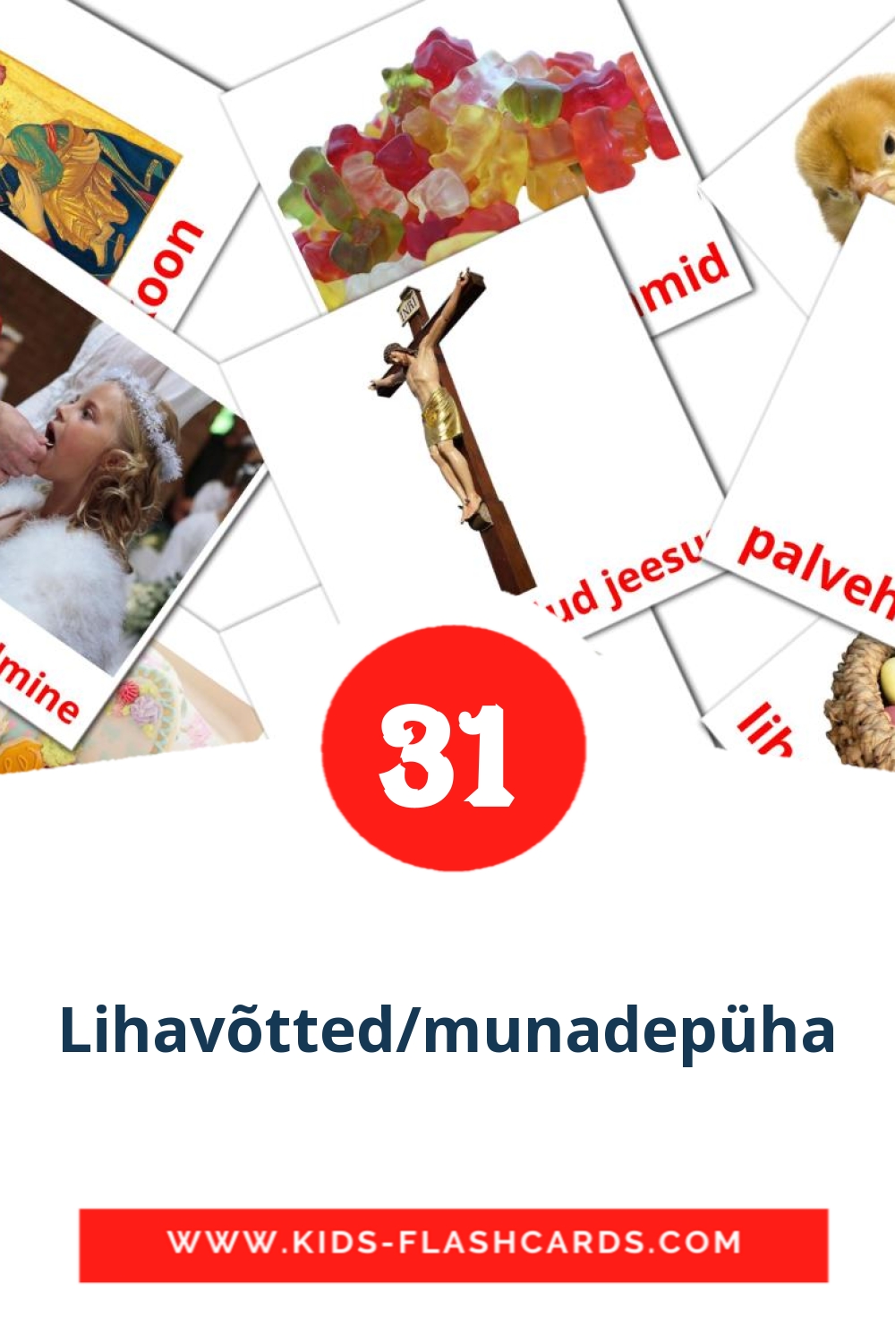 31 cartes illustrées de Lihavõtted/munadepüha pour la maternelle en estonien