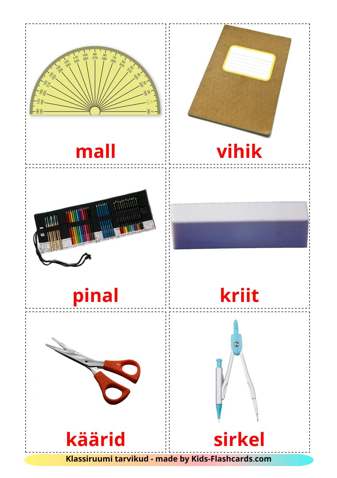 Objetos de sala de aula - 36 Flashcards estonianoes gratuitos para impressão
