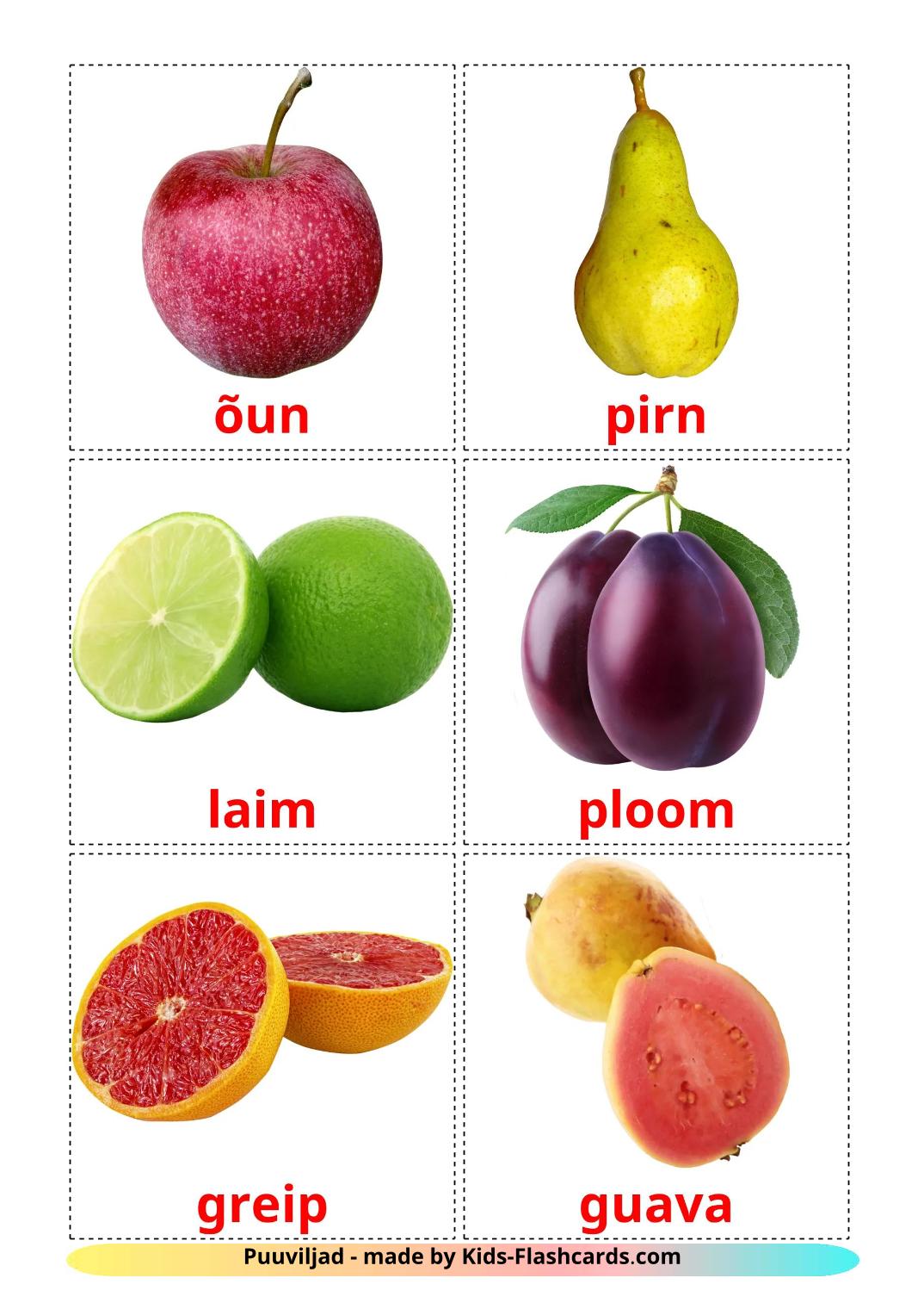 Frutas - 21 Flashcards estonianoes gratuitos para impressão