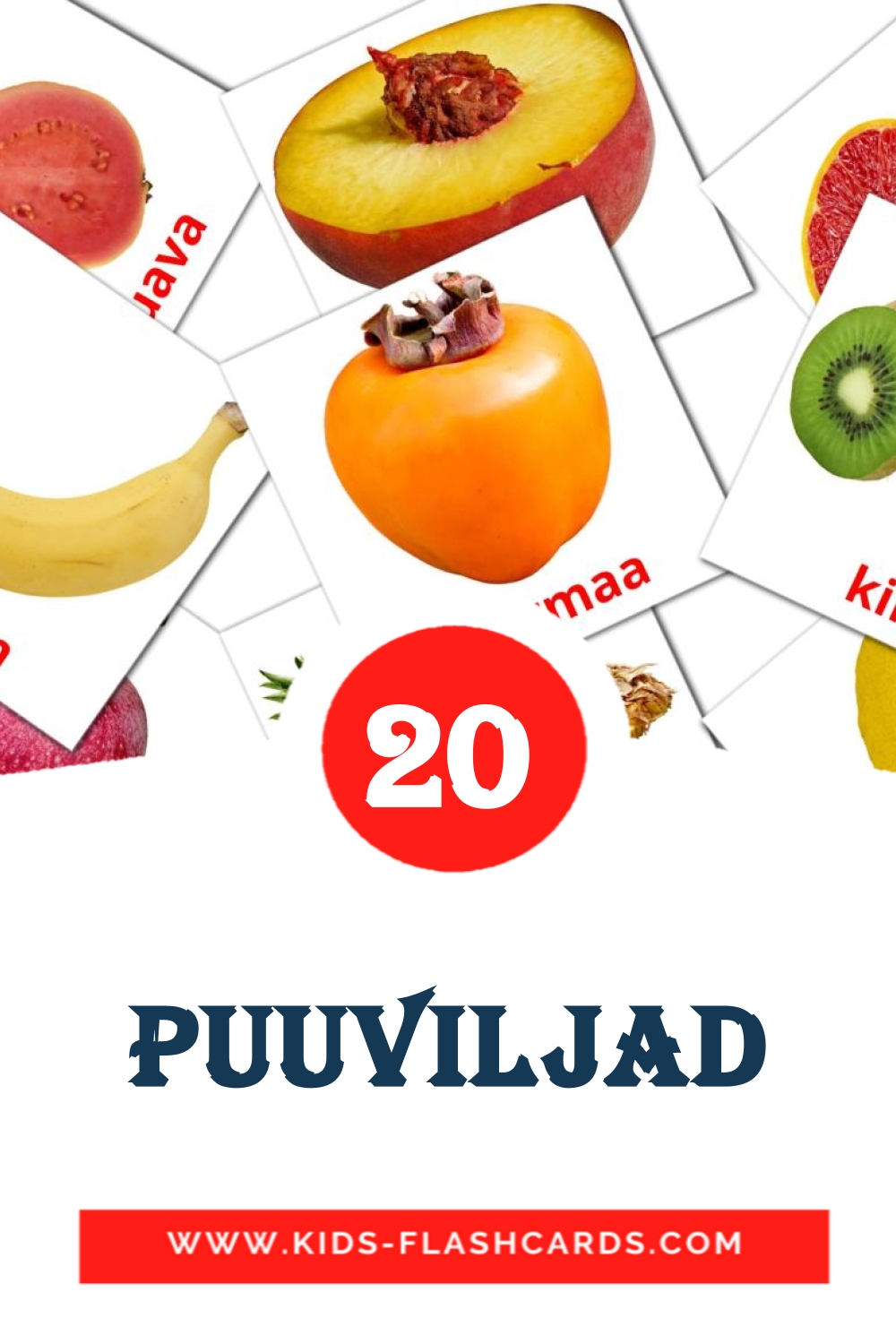 20 Puuviljad Bildkarten für den Kindergarten auf Estnisch