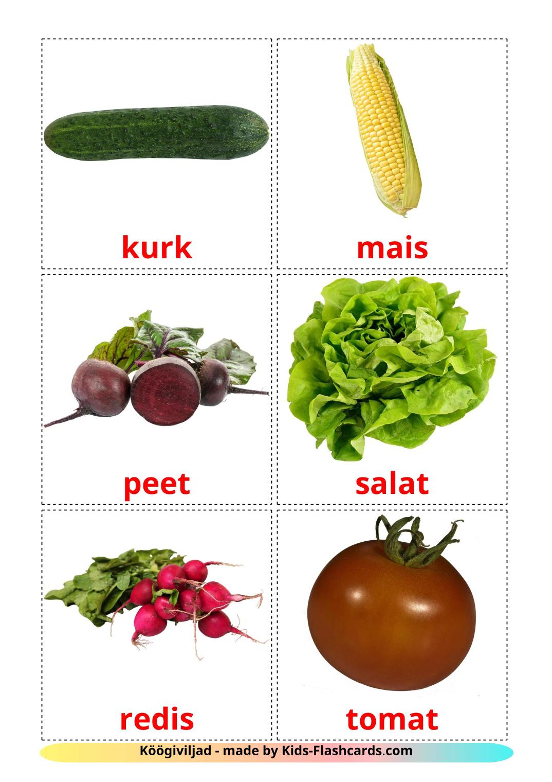 Vegetables - 29 Free Printable estonian Flashcards 