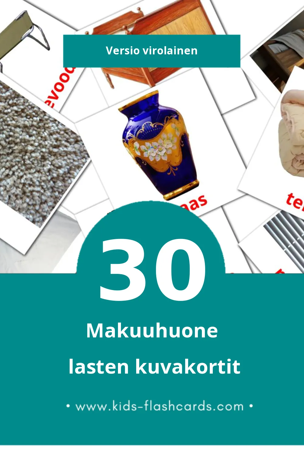 Magamistuba lasten kuvakortit pikkulapsille (30 korttia Virolaiseksi)