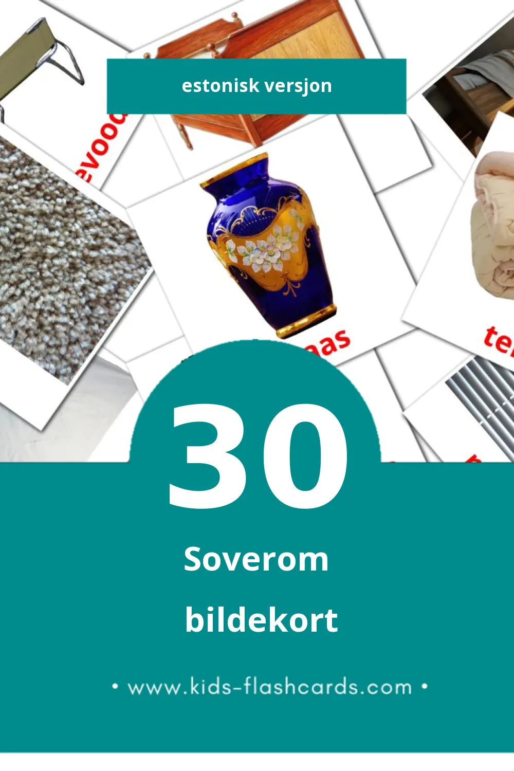 Visuelle Magamistuba bildekort for småbarn (30 kort på Estonisk)