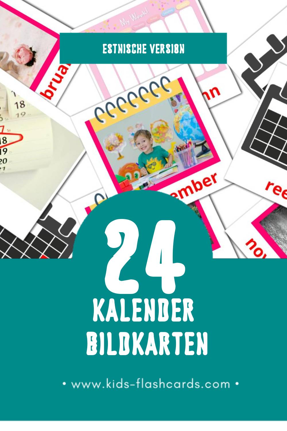 Visual Kalender Flashcards für Kleinkinder (24 Karten in Estnisch)