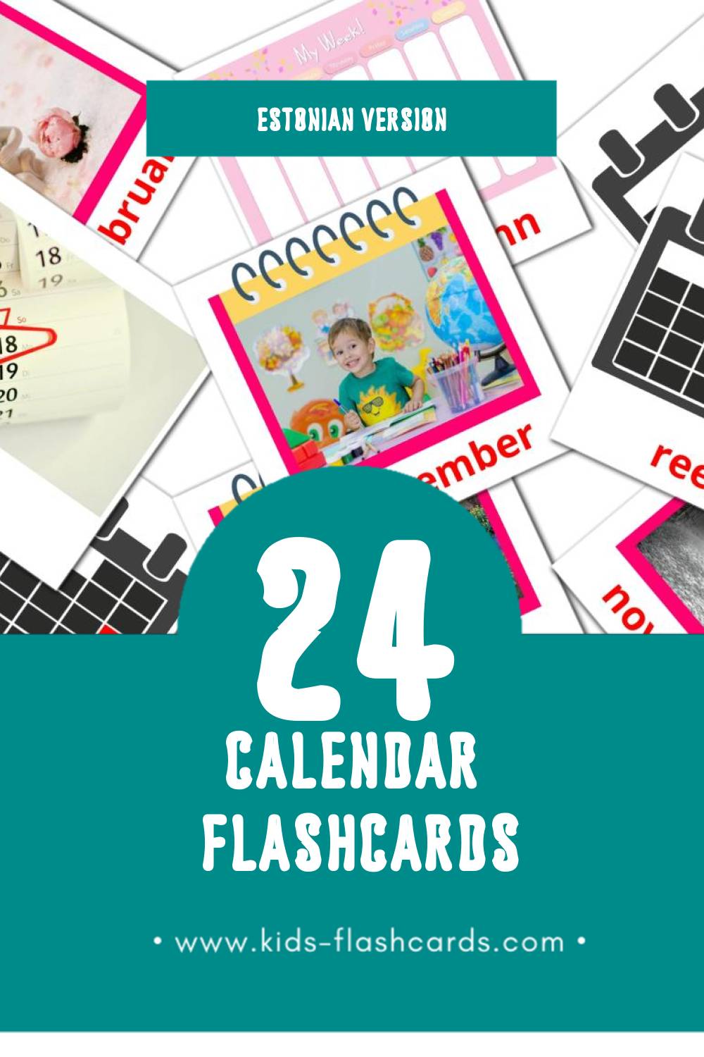 Visual Kalender Flashcards for Toddlers (24 cards in Estonian)