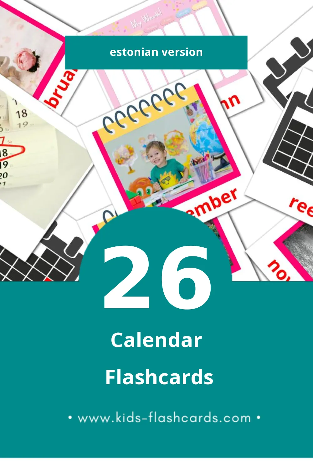 Visual Kalender Flashcards for Toddlers (26 cards in Estonian)