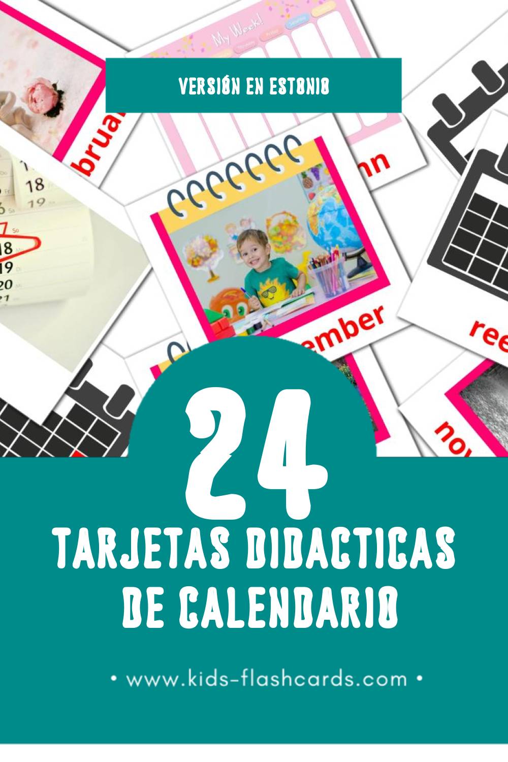Tarjetas visuales de Kalender para niños pequeños (24 tarjetas en Estonio)