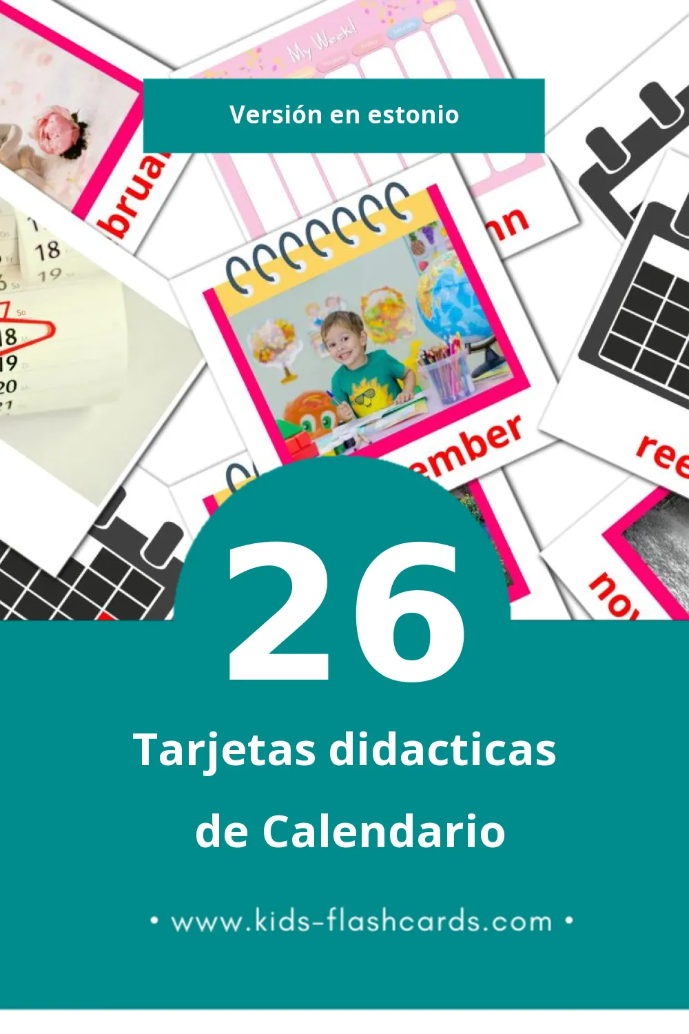 Tarjetas visuales de Kalender para niños pequeños (26 tarjetas en Estonio)