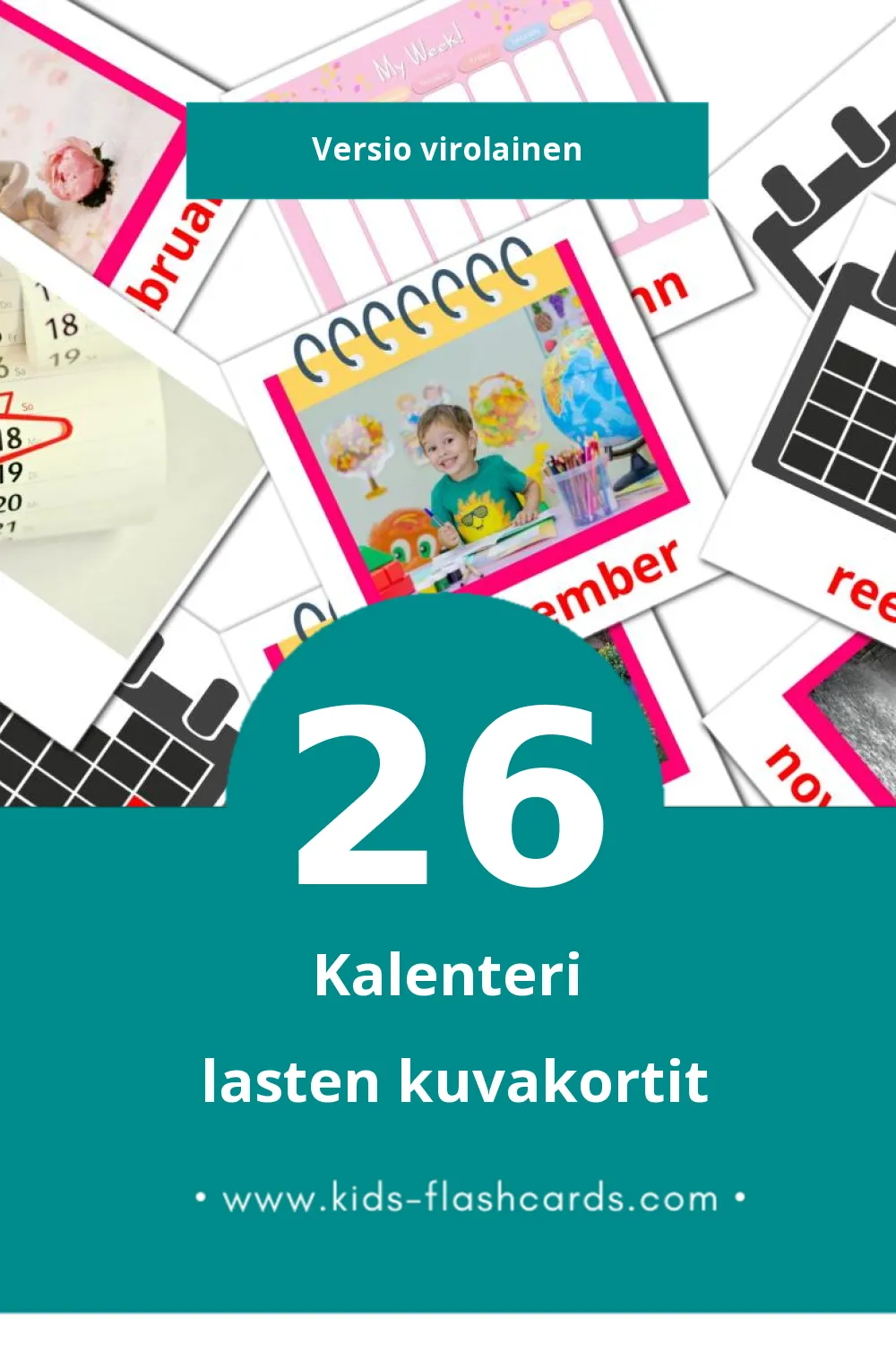 Kalender lasten kuvakortit pikkulapsille (26 korttia Virolaiseksi)