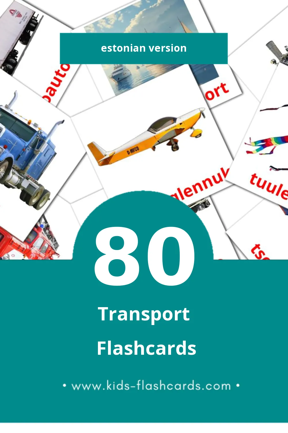 Visual Transport Flashcards for Toddlers (80 cards in Estonian)