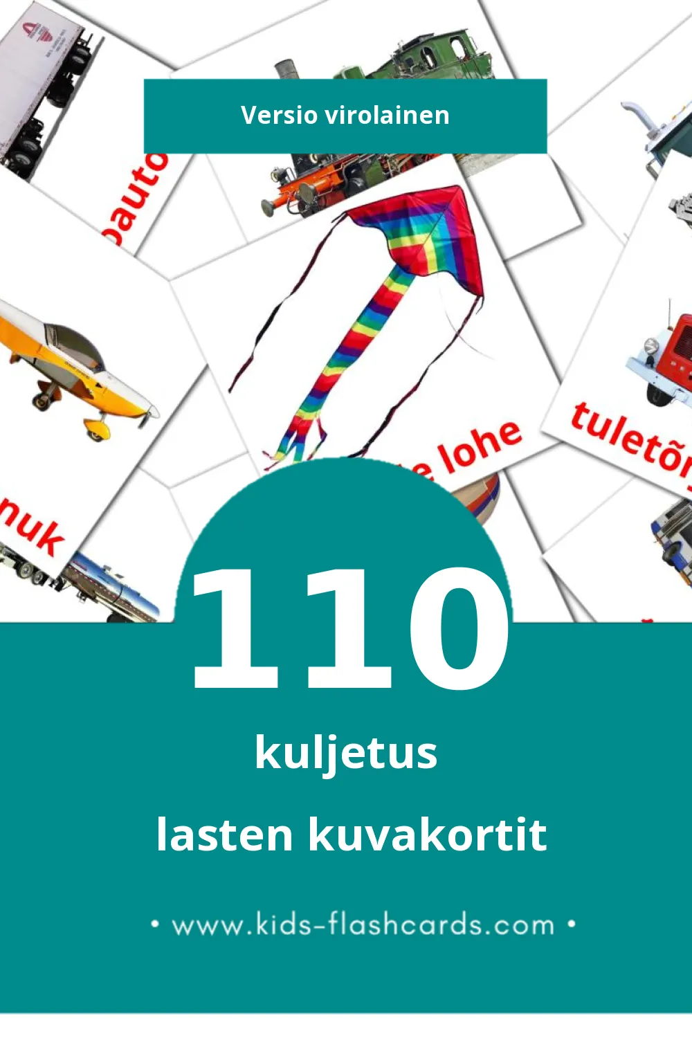 Transport lasten kuvakortit pikkulapsille (110 korttia Virolaiseksi)