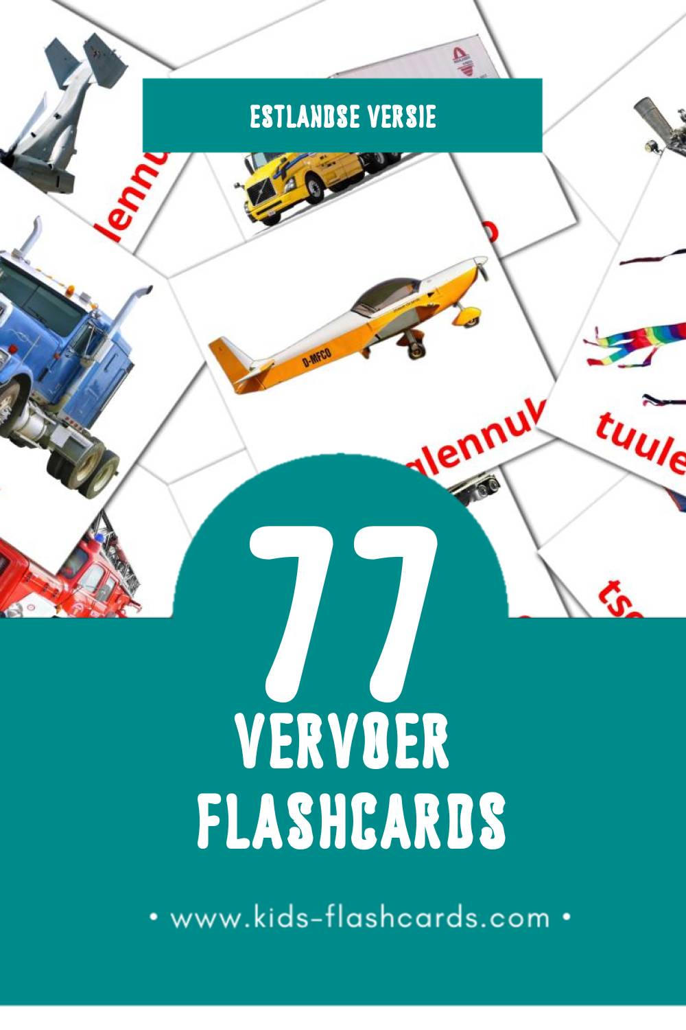 Visuele Transport Flashcards voor Kleuters (77 kaarten in het Estlands)