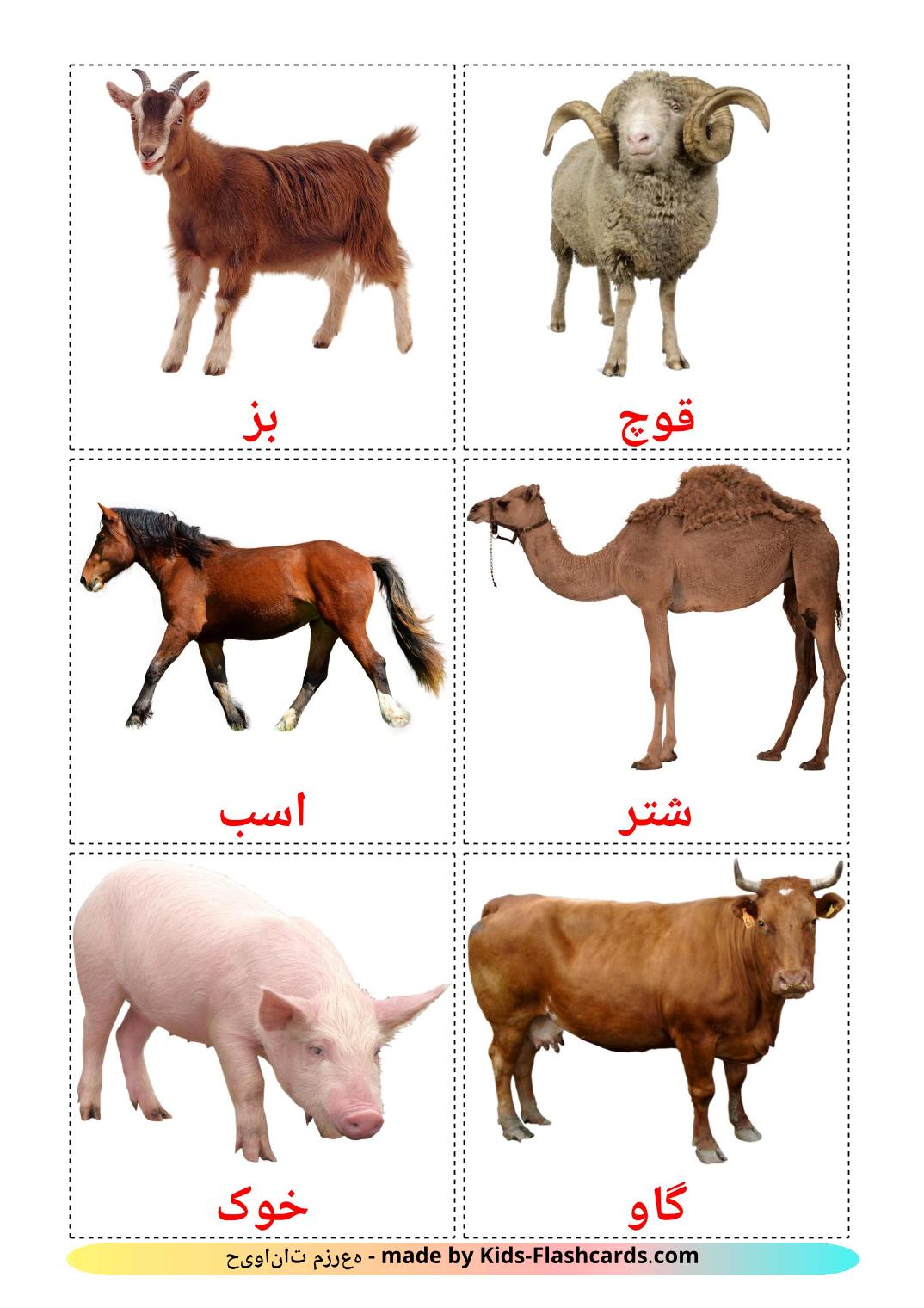 Farm animals - 15 Free Printable persian Flashcards 