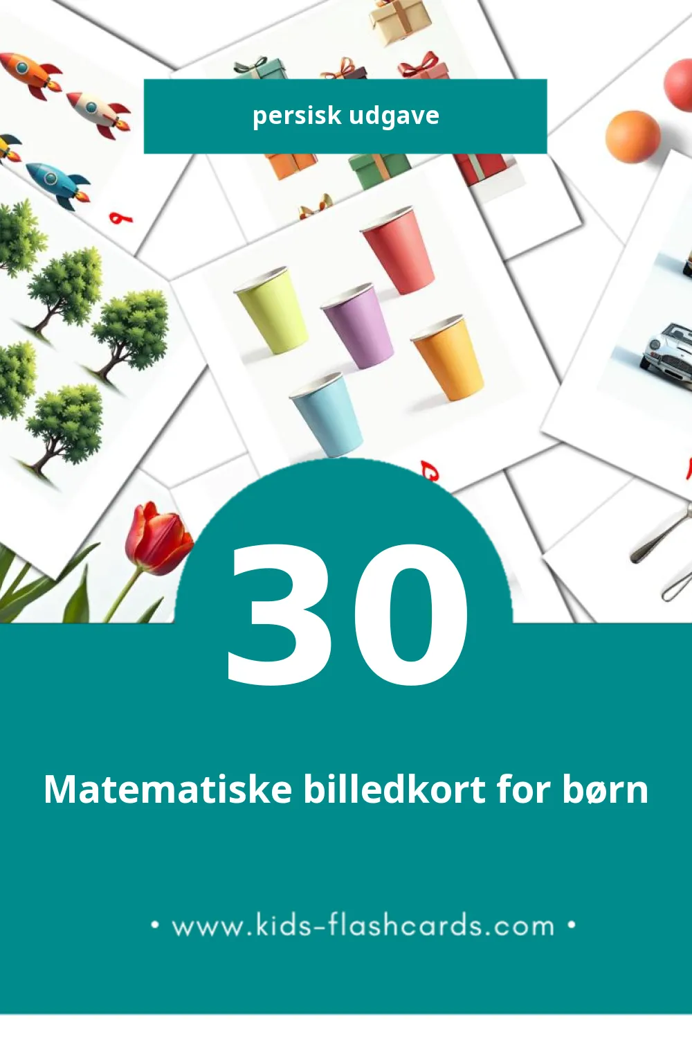 Visuelle billedkort for børn om ریاضیات til småbørn (30 kort på Persisk)