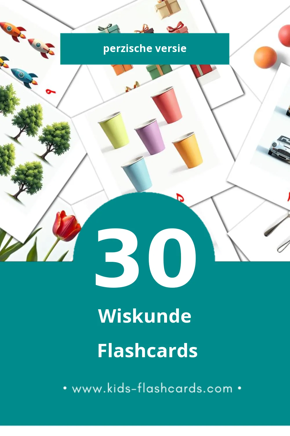 Visuele ریاضیات Flashcards voor Kleuters (30 kaarten in het Perzisch)