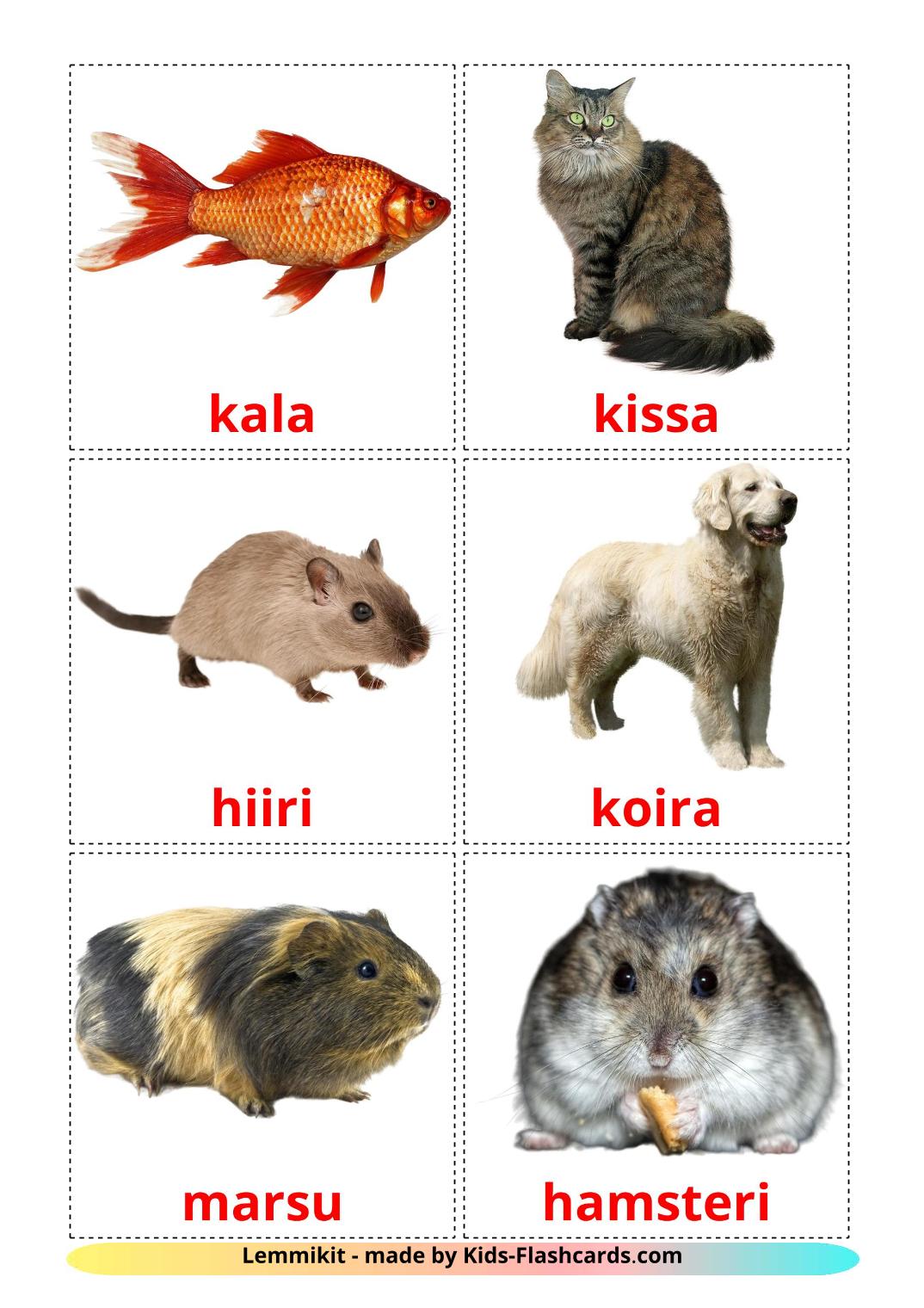 Les animaux Domestiques - 10 Flashcards finlandais imprimables gratuitement