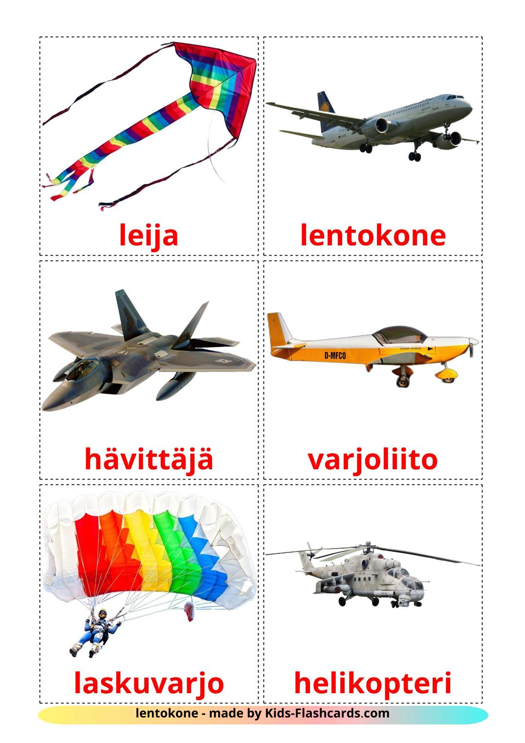 Aeronaves - 14 Flashcards finlandêses gratuitos para impressão