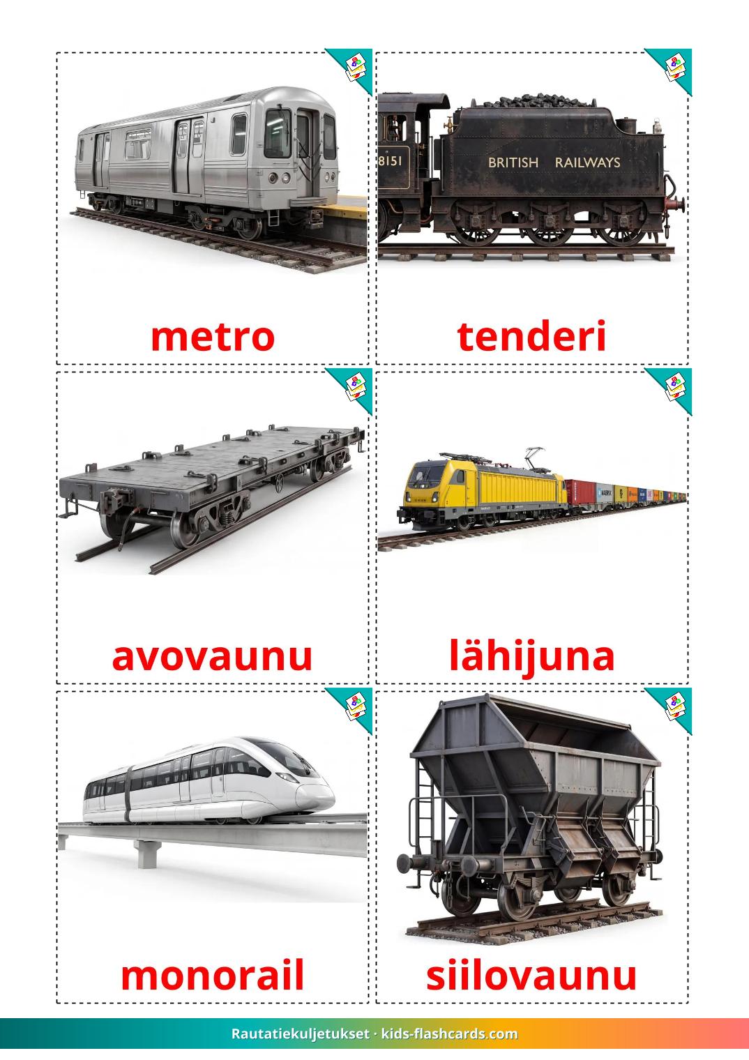 Vervoer per spoor - 19 gratis printbare finsee kaarten