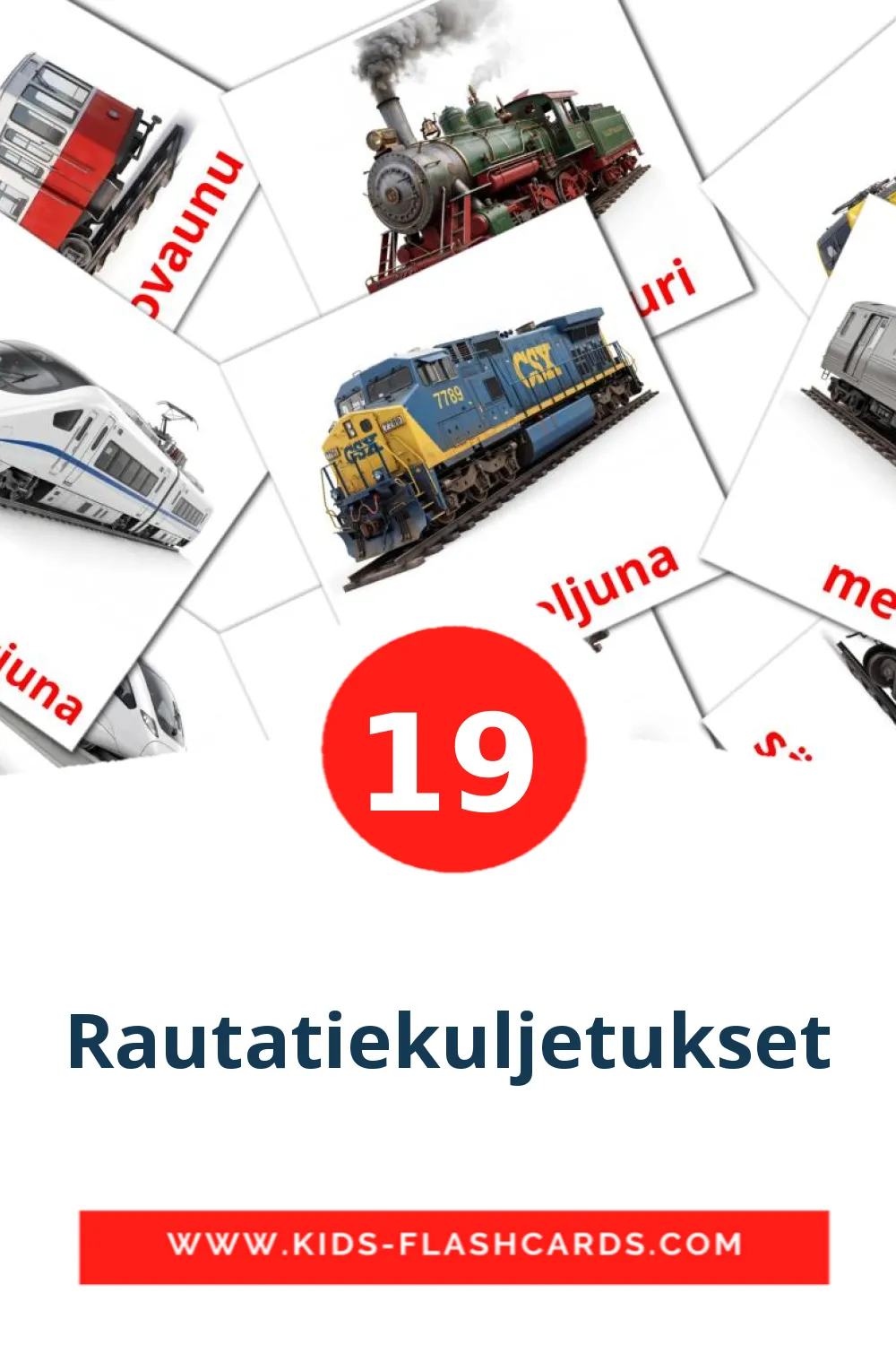 19 Rautatiekuljetukset leerkaarten voor kleuters in het finse