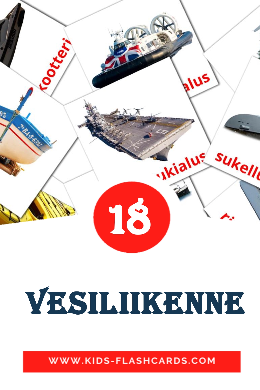 18  Vesiliikenne Picture Cards for Kindergarden in finnish