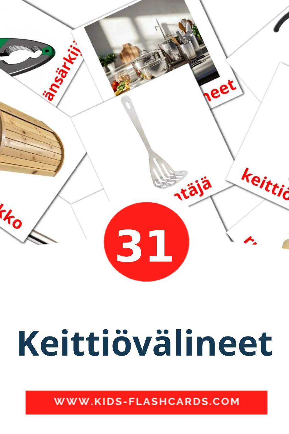 31 Keittiövälineet fotokaarten voor kleuters in het finse