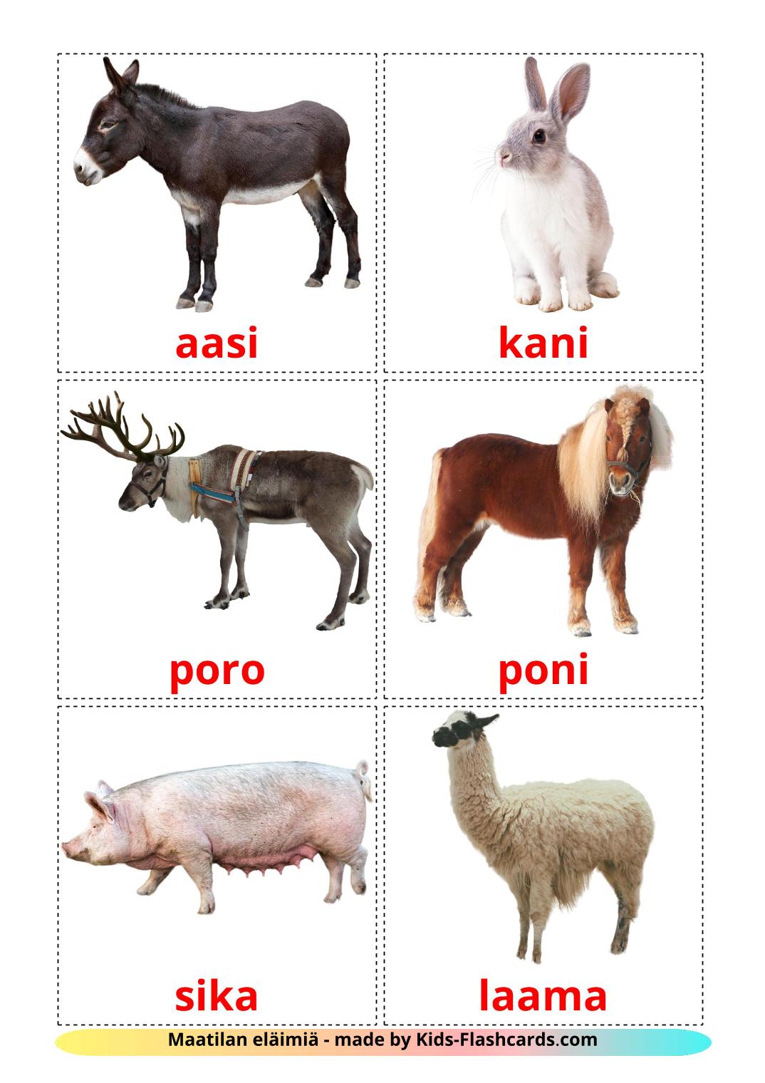 Farm animals - 15 Free Printable finnish Flashcards 