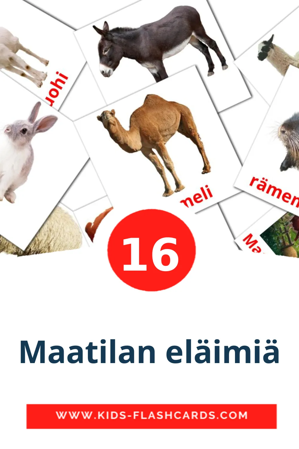 16 tarjetas didacticas de Maatilan eläimiä para el jardín de infancia en finlandés