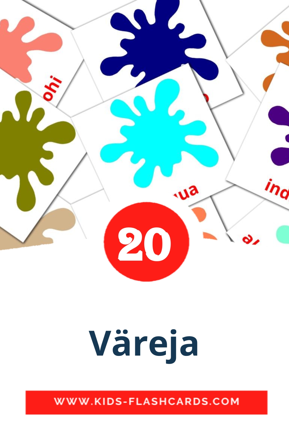 20 cartes illustrées de Väreja pour la maternelle en finlandais