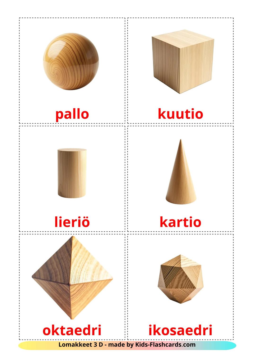 Formas 3D - 18 Flashcards finlandêses gratuitos para impressão