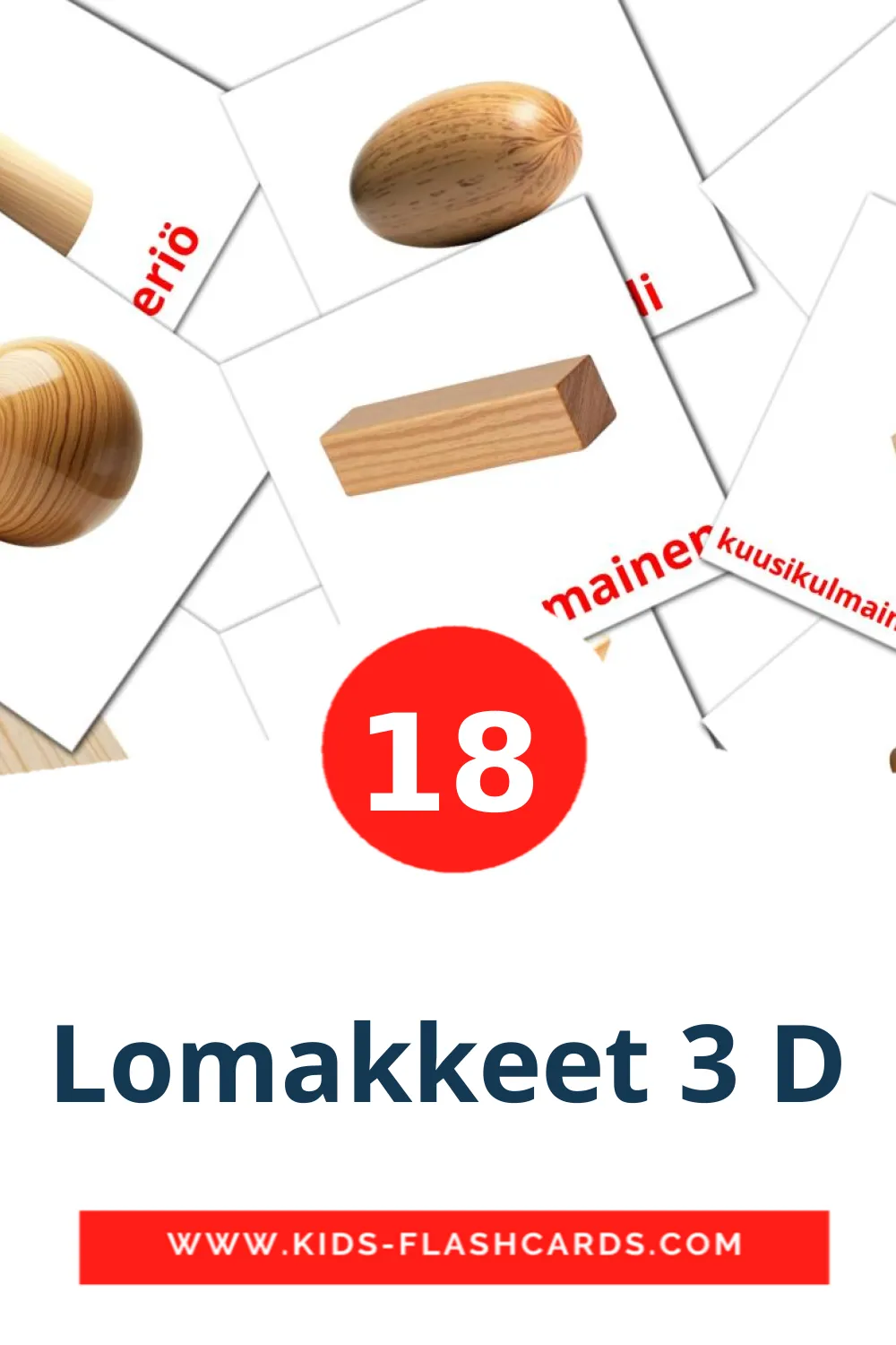 18 Cartões com Imagens de Lomakkeet 3 D para Jardim de Infância em finlandês