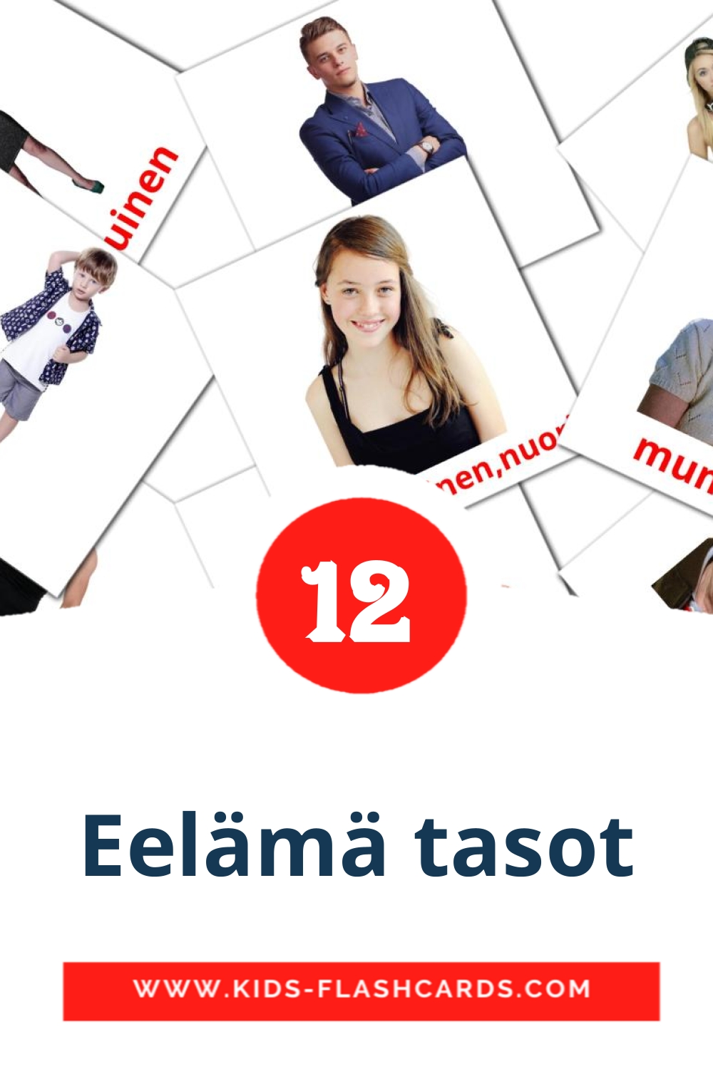 12 Cartões com Imagens de Eelämä tasot para Jardim de Infância em finlandês