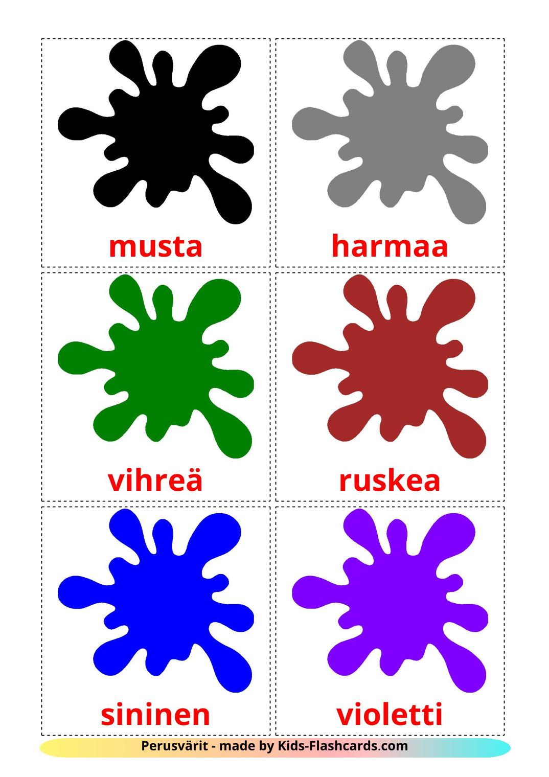 Base colors - 12 Free Printable finnish Flashcards 