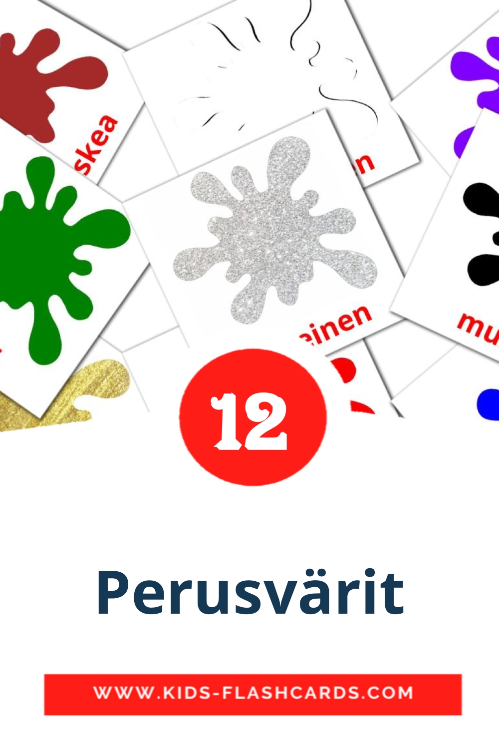 12 Perusvärit Picture Cards for Kindergarden in finnish