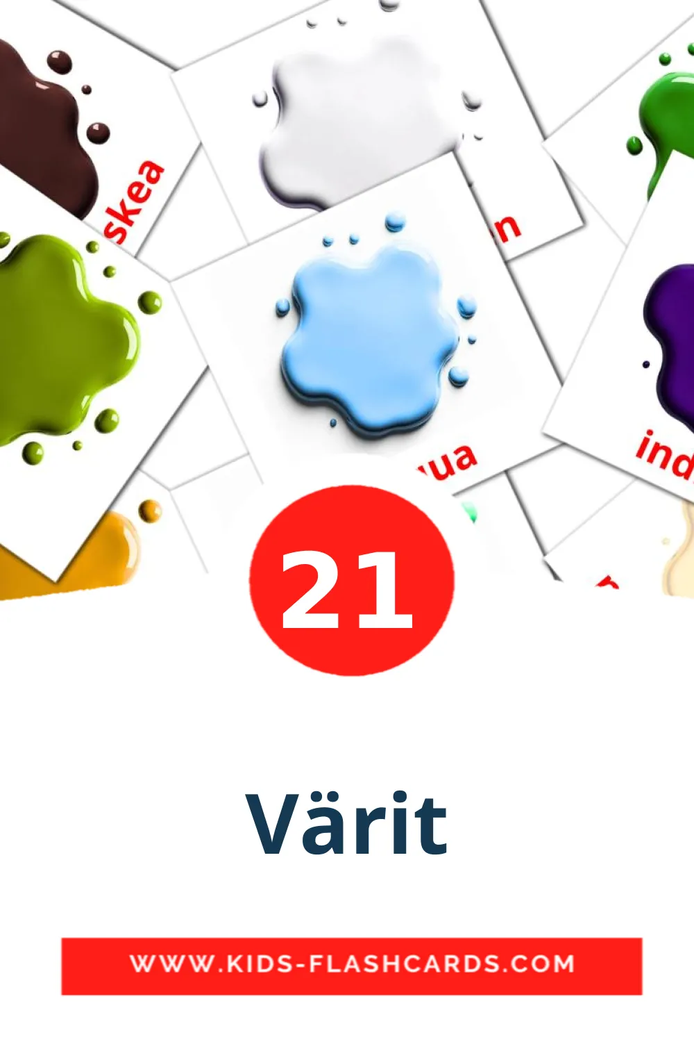 21 carte illustrate di Värit per la scuola materna in finlandese