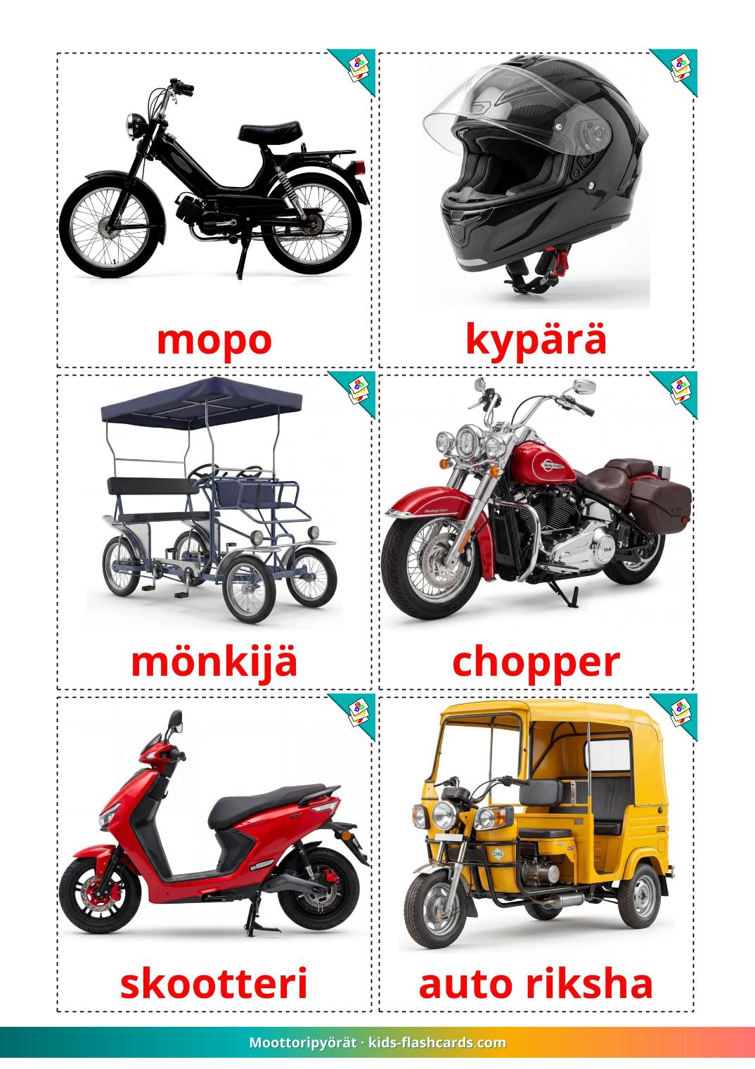 Motorcykler - finsk gratis finsk billedkort for børn til udskrivning