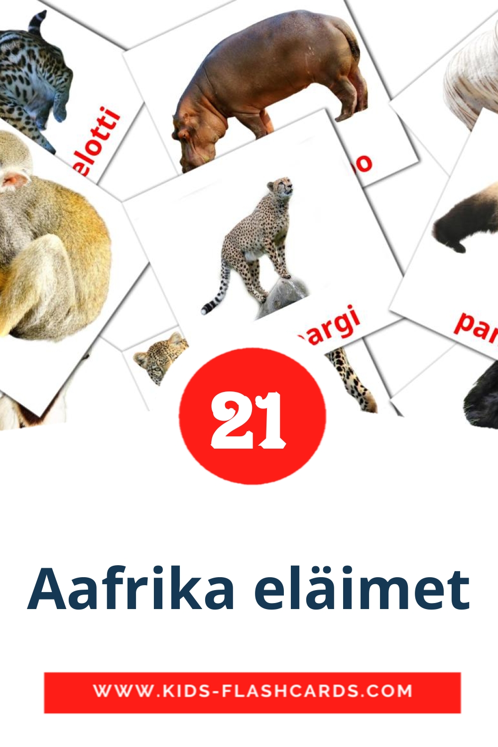 21 Aafrika eläimet Picture Cards for Kindergarden in finnish
