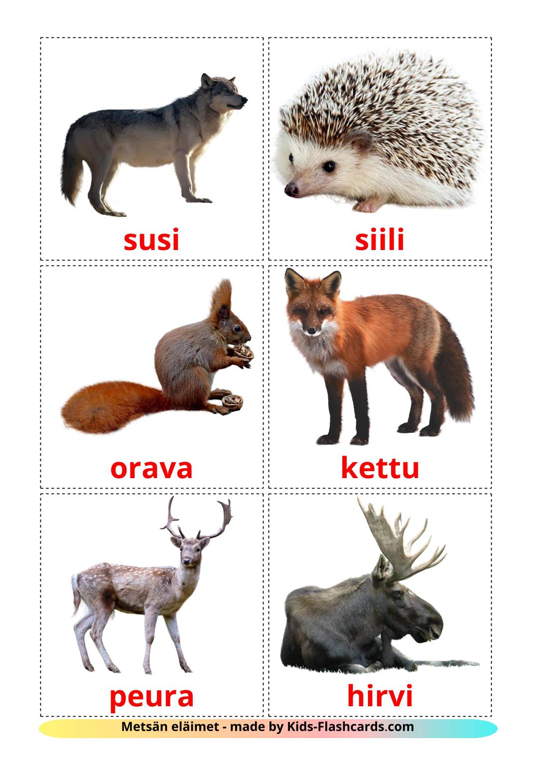 Forest animals - 22 Free Printable finnish Flashcards 