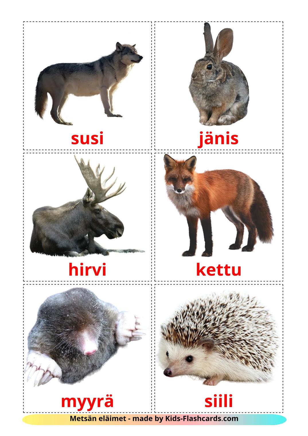 Animais da Floresta - 23 Flashcards finlandêses gratuitos para impressão