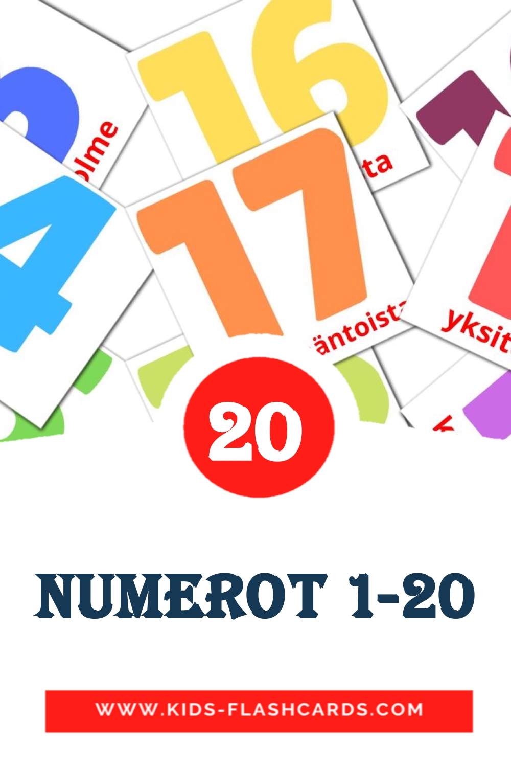 20 Numerot 1-20 Picture Cards for Kindergarden in finnish