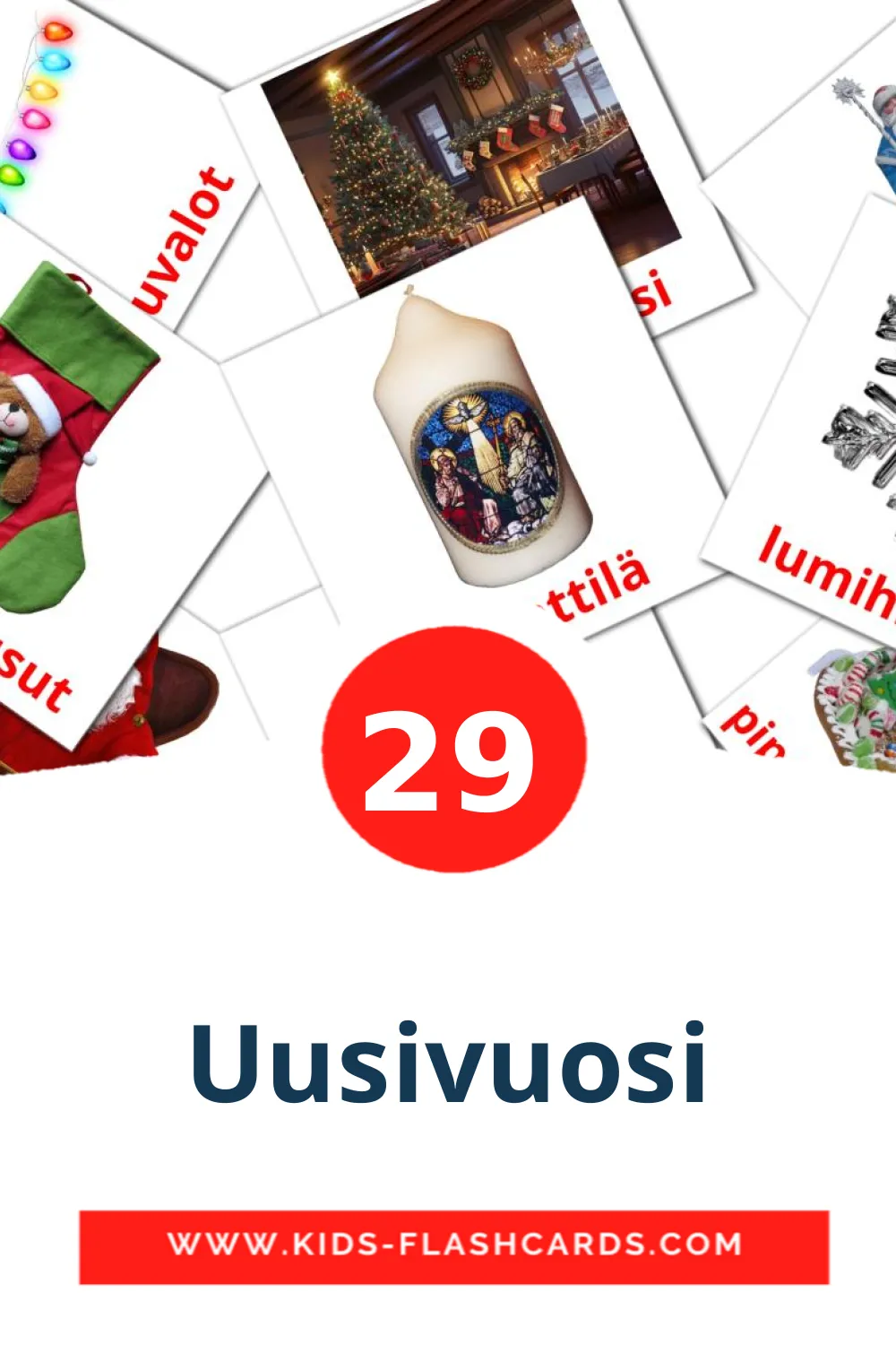 29 Uusivuosi Picture Cards for Kindergarden in finnish