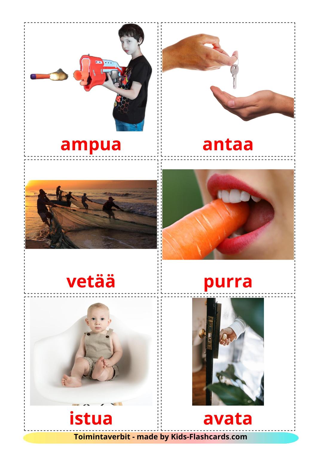 Action verbs - 51 Free Printable finnish Flashcards 