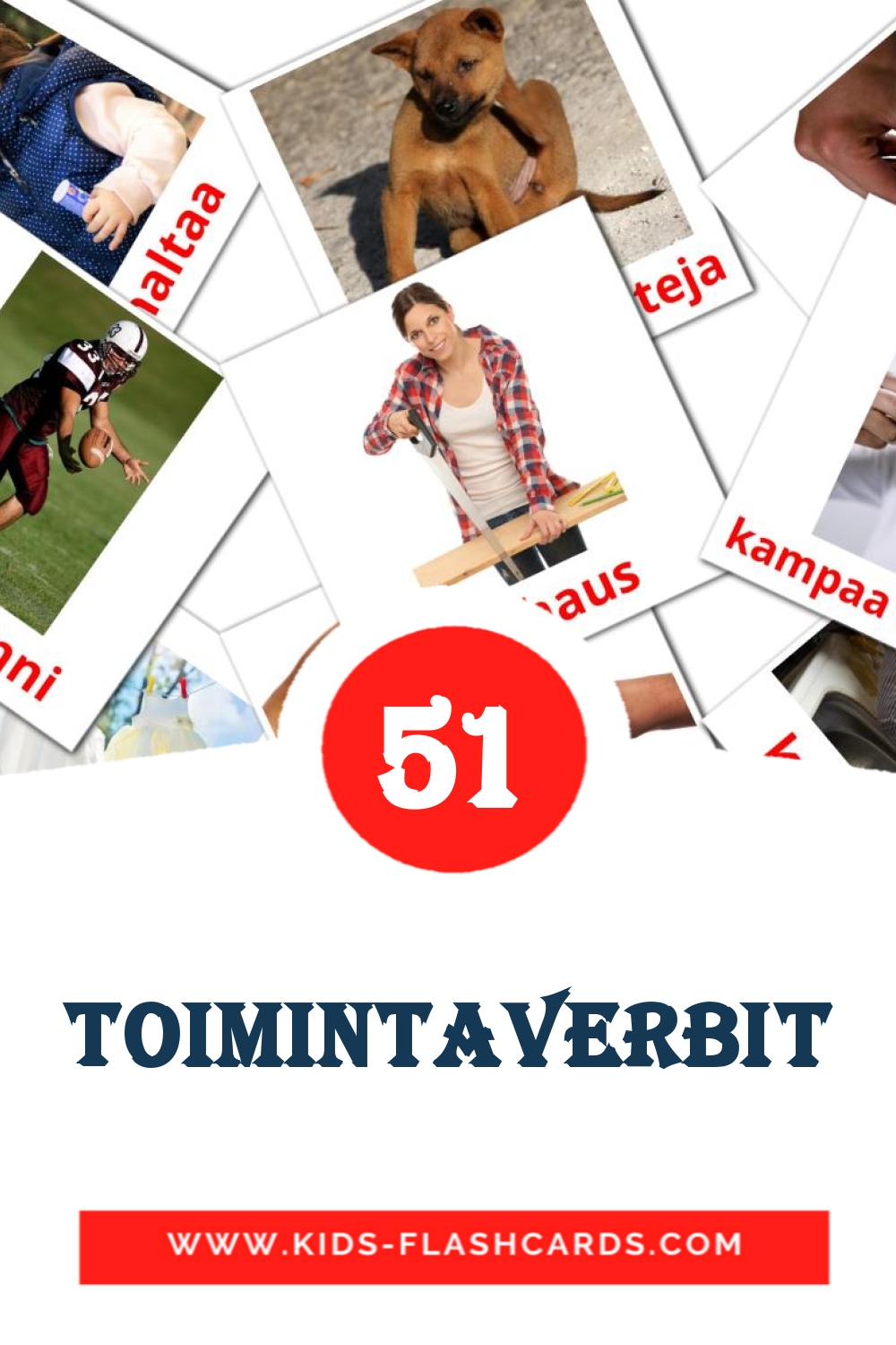 51 carte illustrate di Toimintaverbit per la scuola materna in finlandese