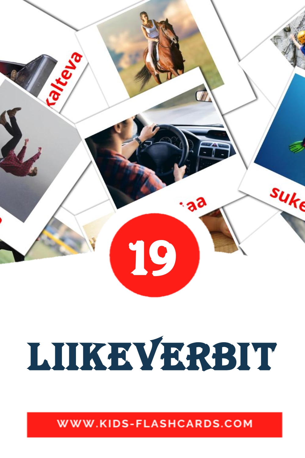 19 cartes illustrées de Liikeverbit pour la maternelle en finlandais