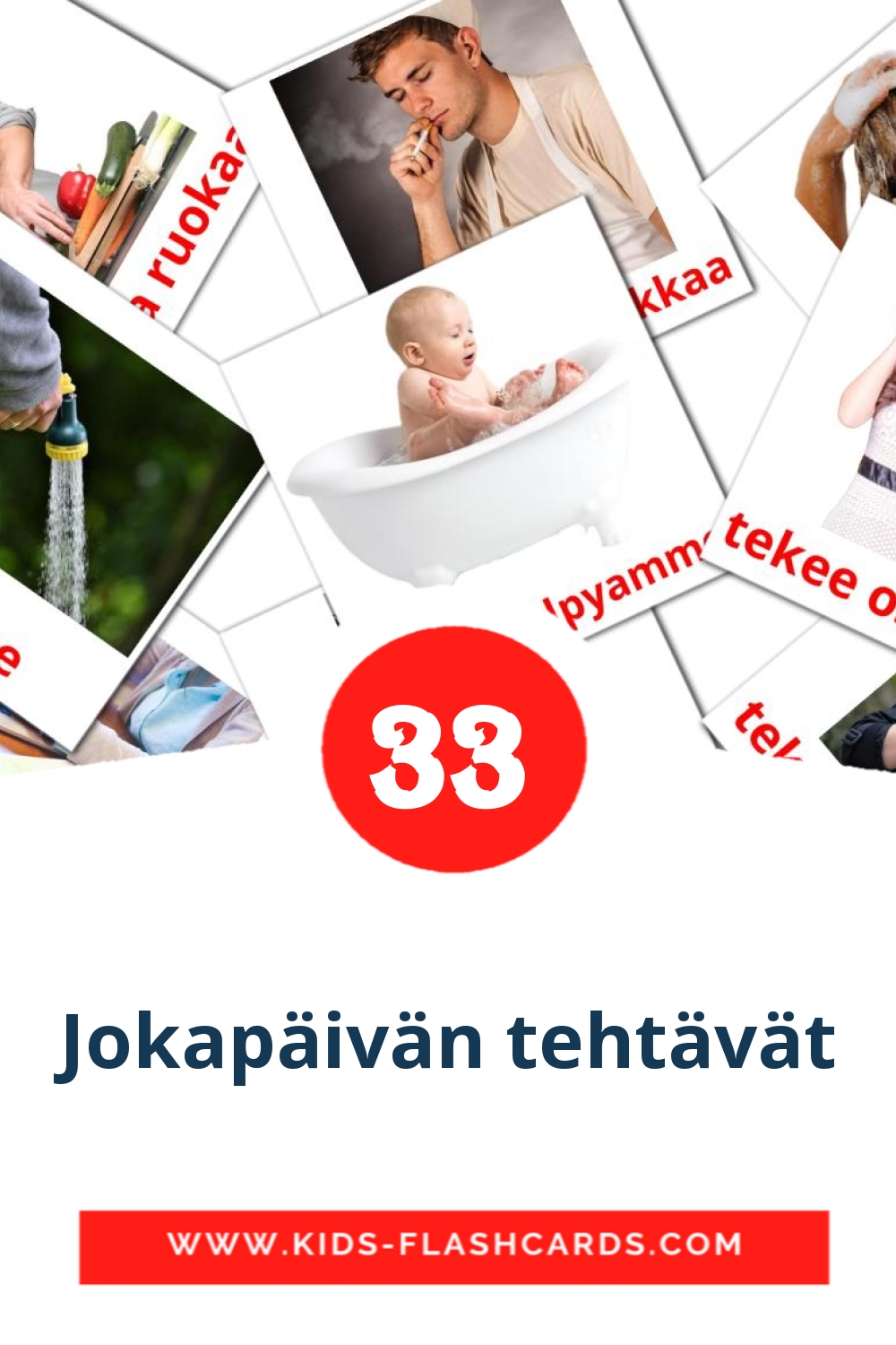 33 tarjetas didacticas de Jokapäivän tehtävät para el jardín de infancia en finlandés
