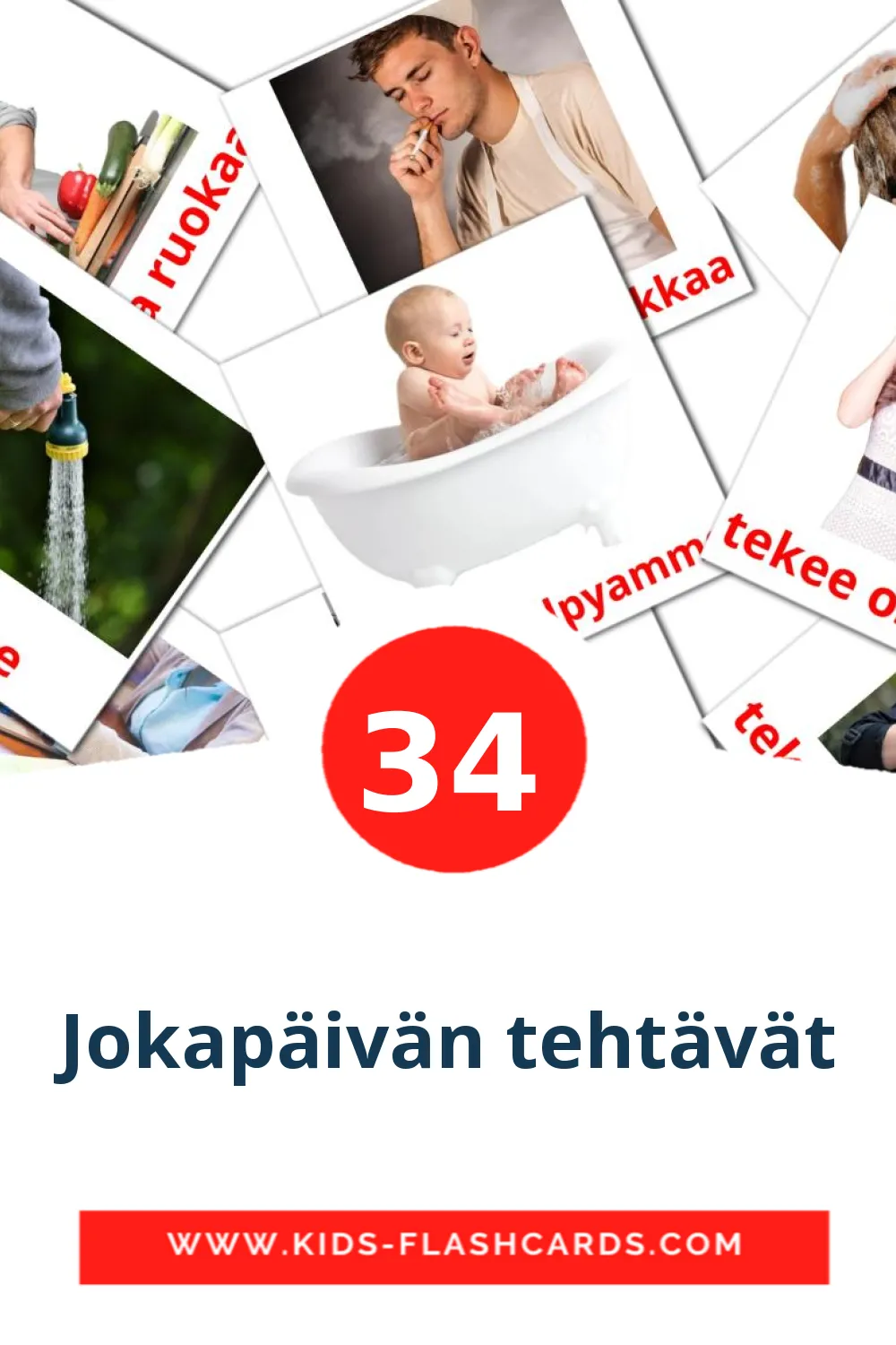 34 Jokapäivän tehtävät Picture Cards for Kindergarden in finnish